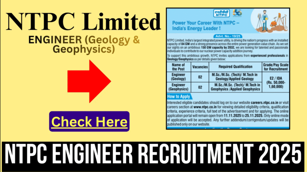 NTPC Limited Engineer Recruitment 2025