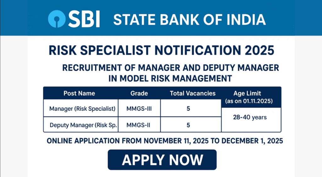 State Bank of India - SBI Risk Specialist Recruitment 2025(All India Can Apply) – Last Date 01 December Govt Exam Update 1 SBI Risk Specialist Recruitment 2025