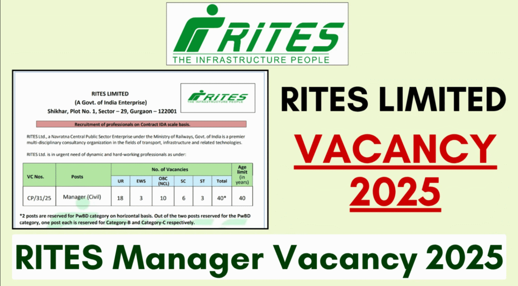 40 Posts - RITES Limited - RITES Manager Recruitment 2025(All India Can Apply) – Last Date 30 November Govt Exam Update 1 RITES Manager Recruitment 2025